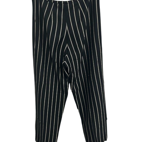 Striped Wide Leg Pants Black White Flat Front Career Work Business Casual - Picture 2 of 7